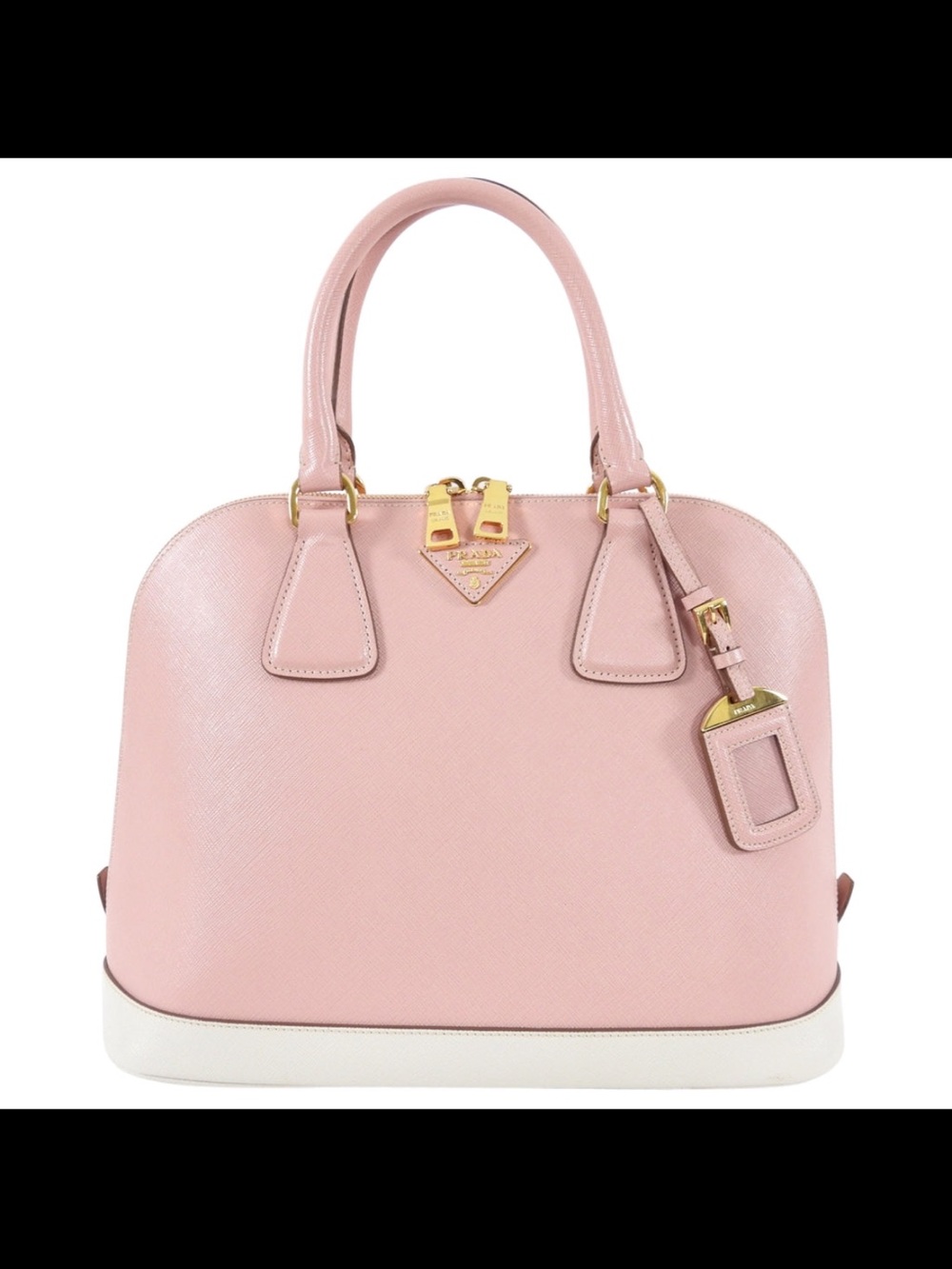 Prada Pink Saffiano Dome Satchel with White Base and Gold Hardware - Picture 15 of 15